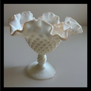 Vintage Fenton Hobnail Milk Glass Compote Candy Dish
